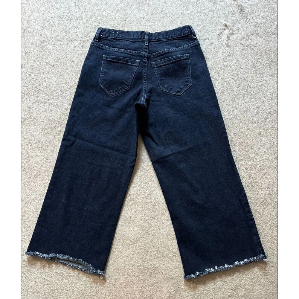 ARTELIER Nicole Miller Sullivan Dark Wash Wide Leg Crop Raw Hem Denim Jeans 26‎ - Image 3