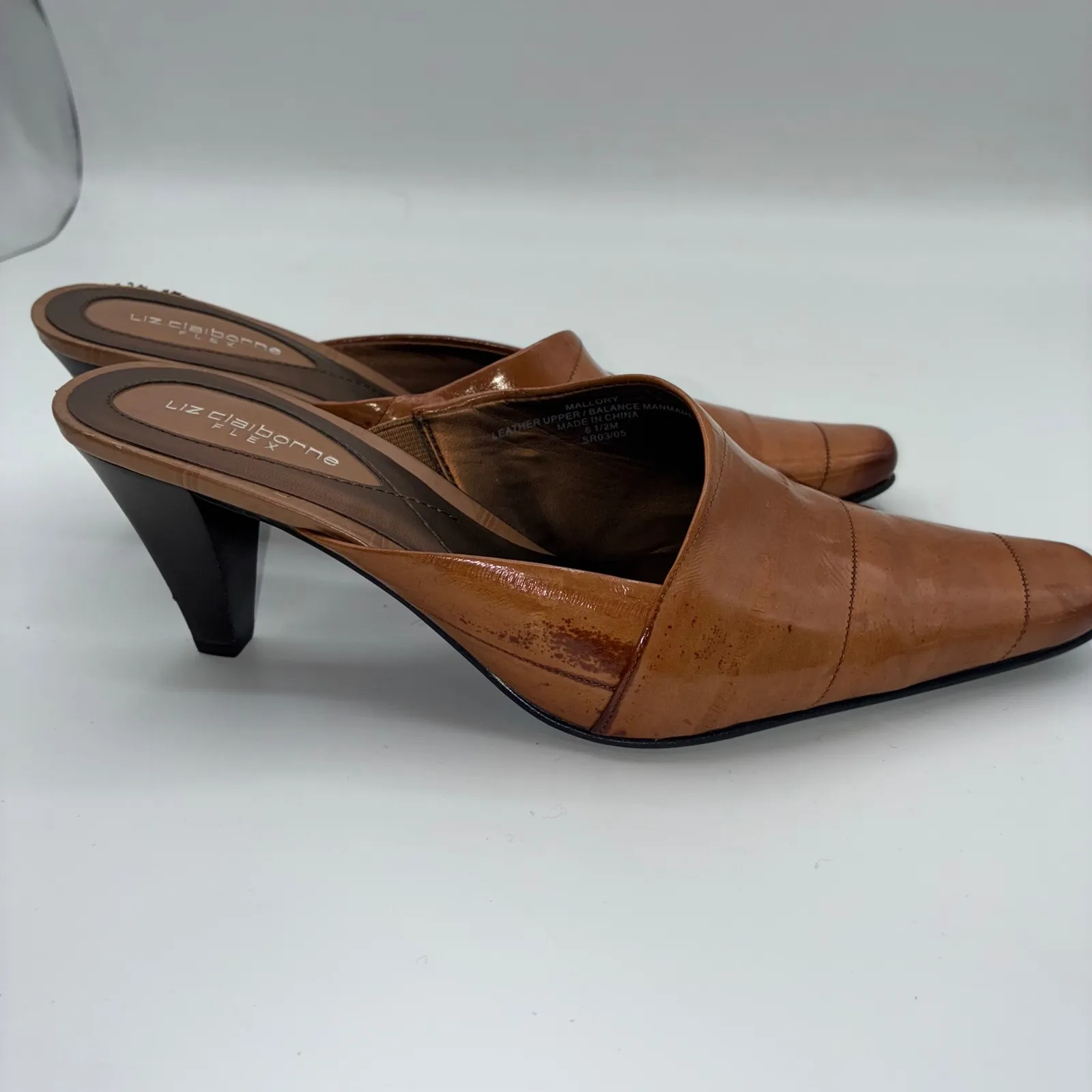 Liz Claiborne Mallory Tan Leather Pointed Toe Mules Shoes Women 6.5M Career Chic - Image 7