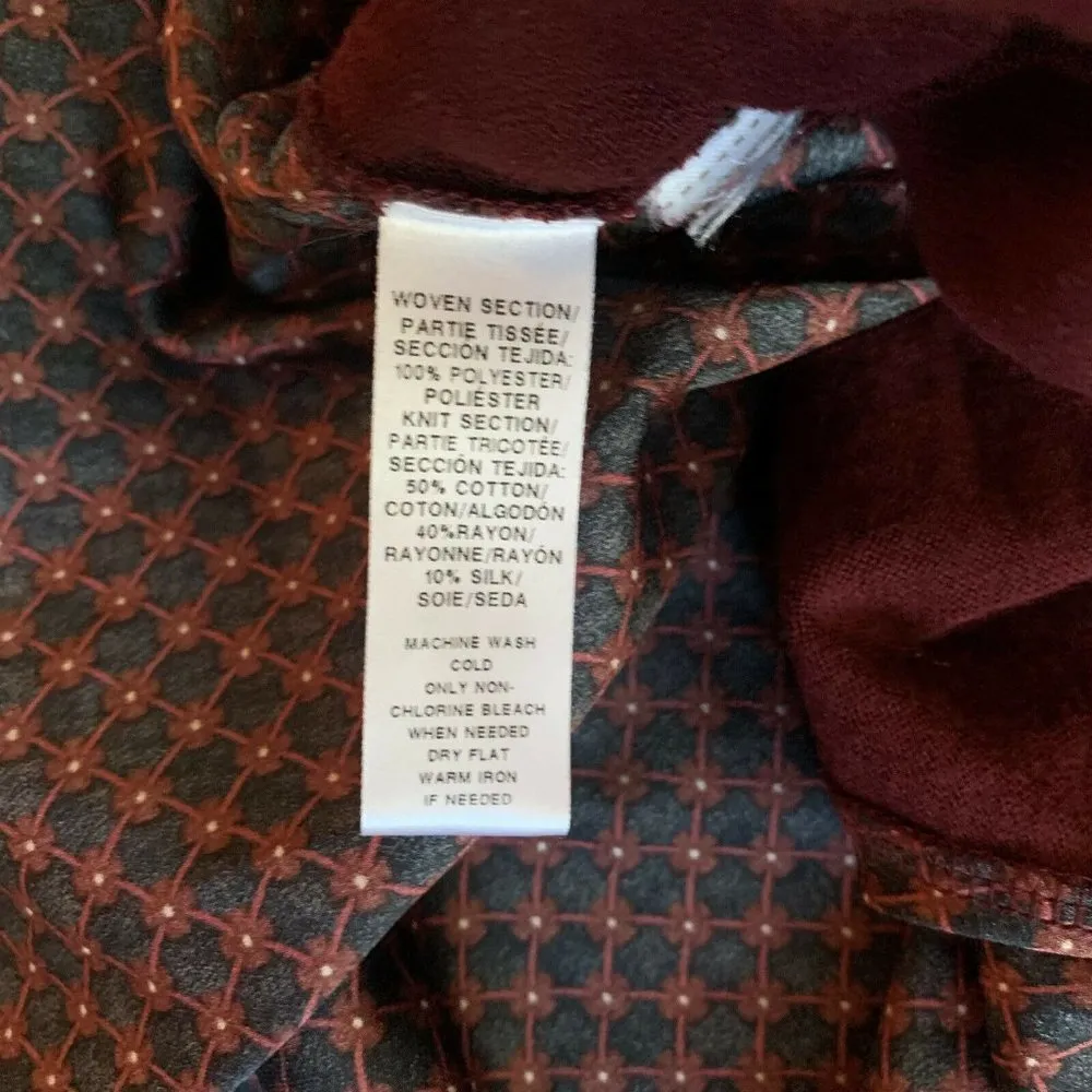 Ann Taylor LOFT Burgundy Mixed Media Blouse - Image 6