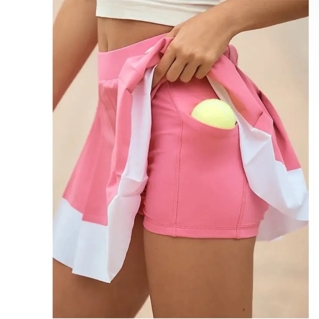 Varley Chase High Rise Pleated Skort 14” Vibrant Pink & White Tennis Prep Girly - Image 2