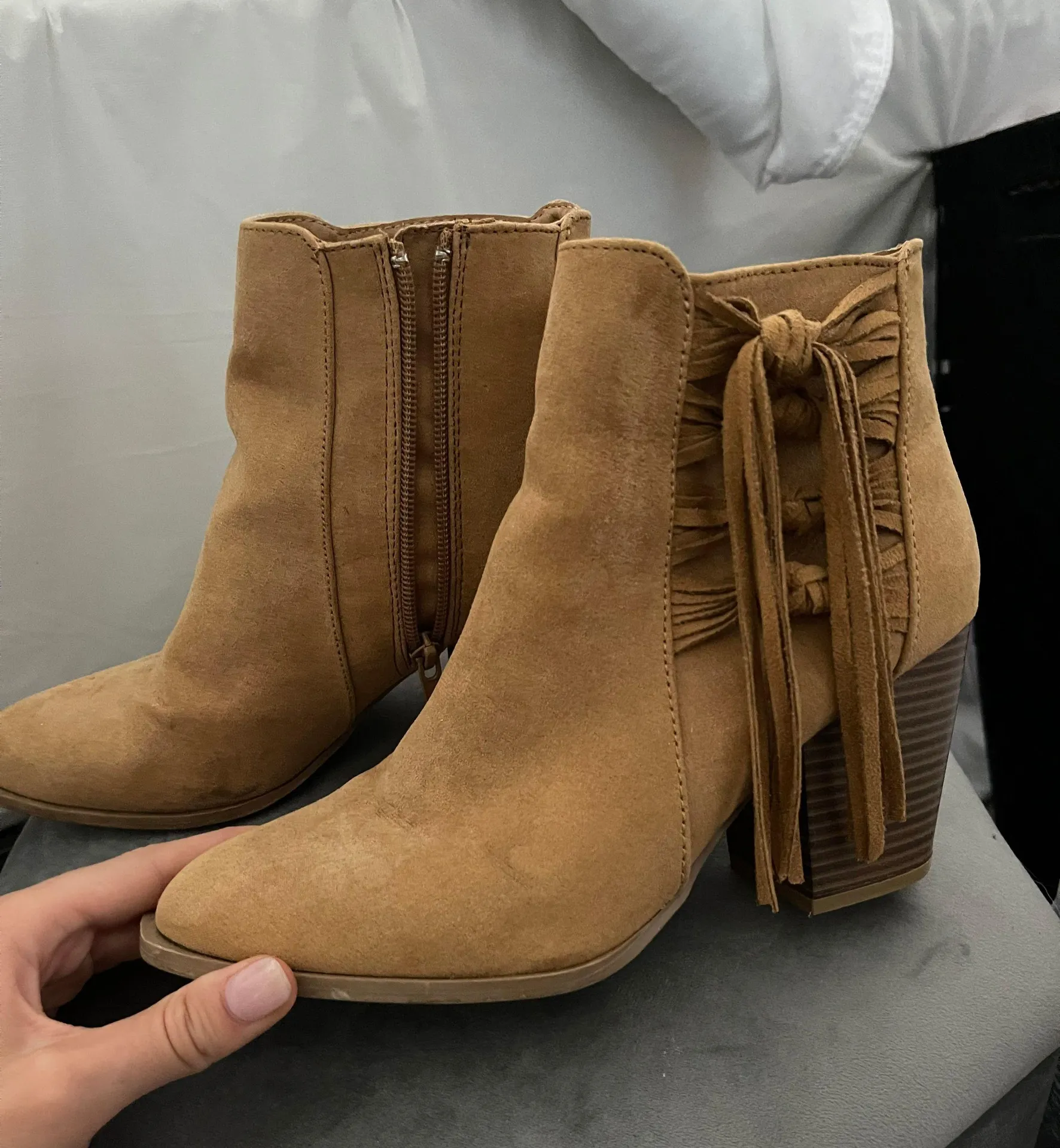 Tan/Camel Booties With Fringe  - Image 2