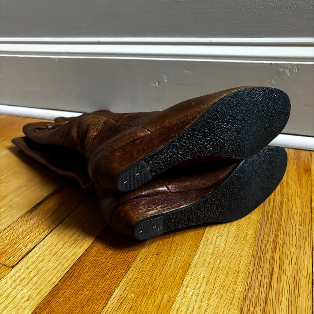 Steven by Steve Madden Brown Leather Tall Wedge Boots Intyce Knee-High - Image 8