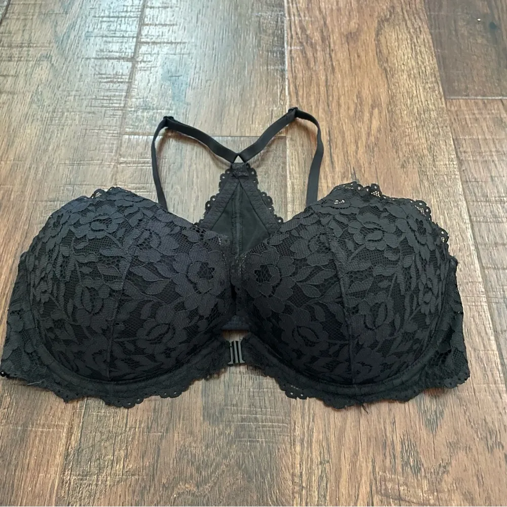 PINK VICTORIA’S SECRET Date Racerback black lace bra, size 36D - Image 2