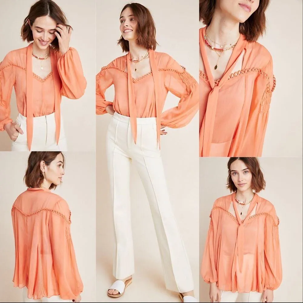 Anthropologie Wheatley Coral Peach Peasant Boho Top Ranna Gill Rare NWT Sz Med - Image 3