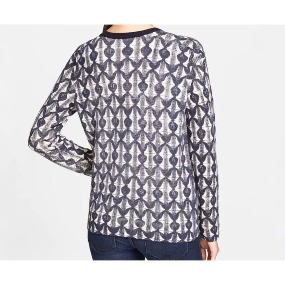 Tory Burch Tia blue printed merino wool crewneck sweater - Image 2