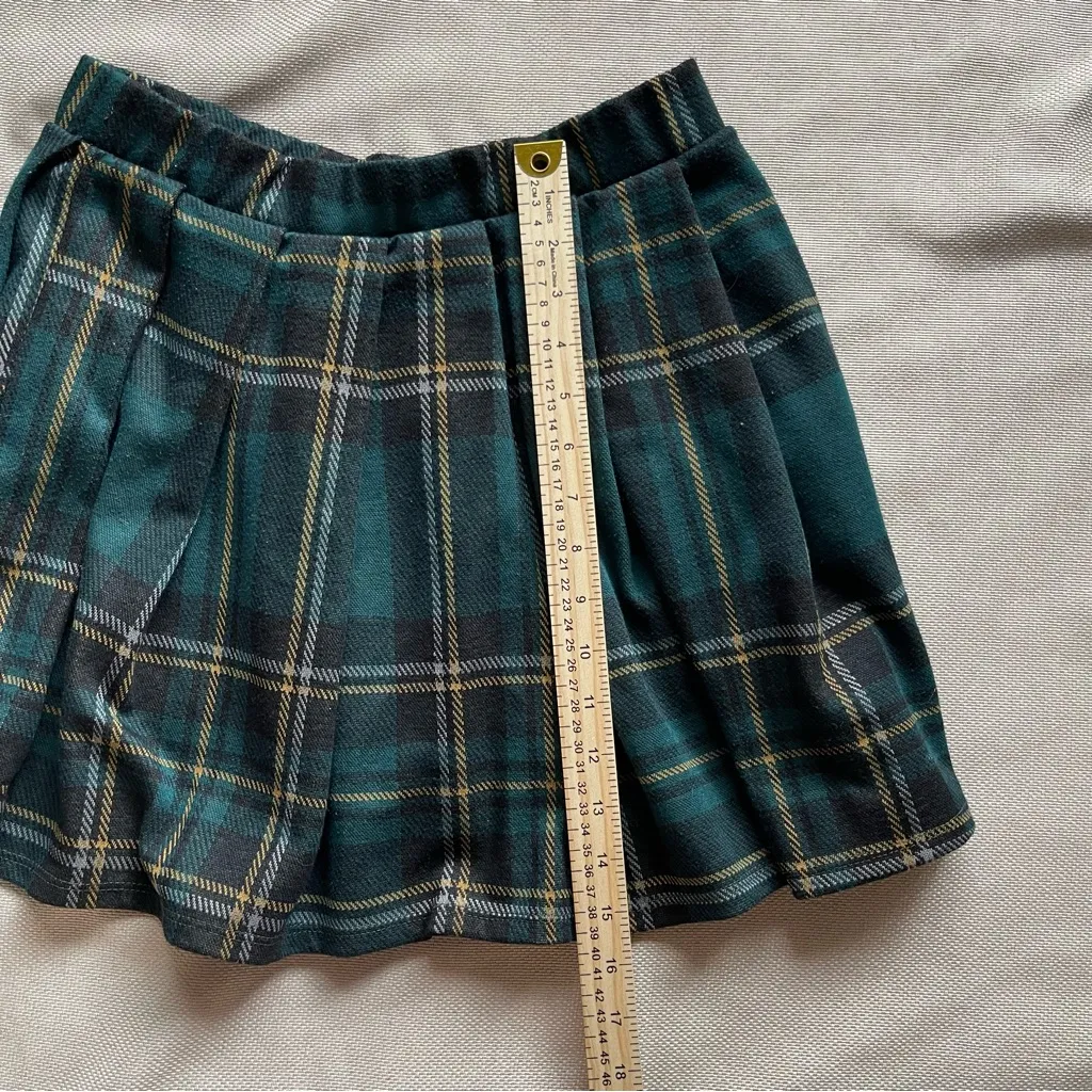 Just Polly Plaid Pleated Skater Skirt Green Size Small Y2K Dark Academia Yellow - Image 5