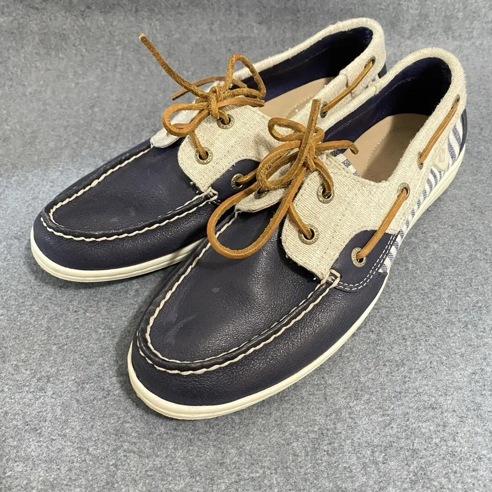 Sperry Women's Topsiders Women's 8M Blue Leather/Linen Canvas Close Toe Shoes - Image 7