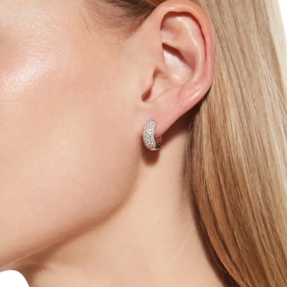 Hinge Pavé .8 CT Diamond  Huggies Earrings 𖦹 14K White Gold 𖦹 Post Back Pierced - Image 2