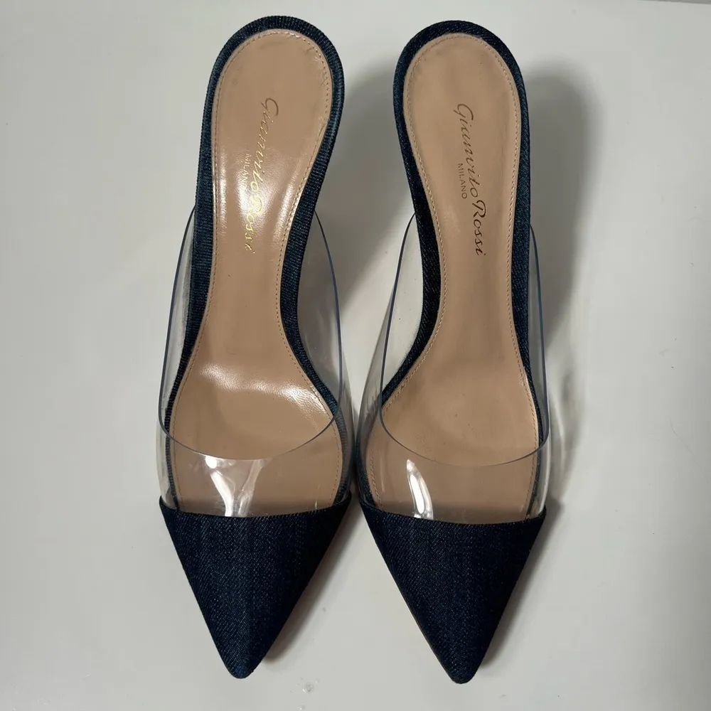 Gianvito Rossi Plexi PVC Denim Illusion 85mm Mule Heel Sandals - Image 6