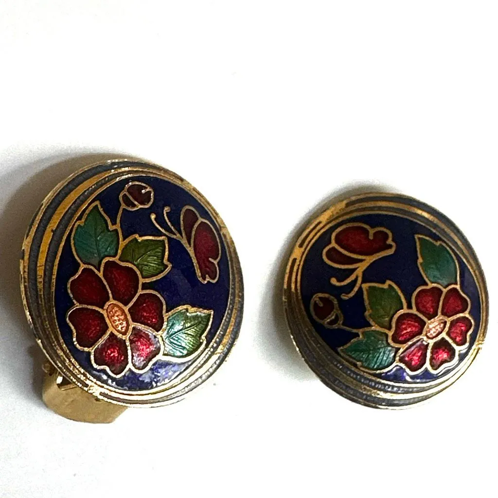 Vintage Cloisonné Floral Butterfly Enamel Clip - Image 4