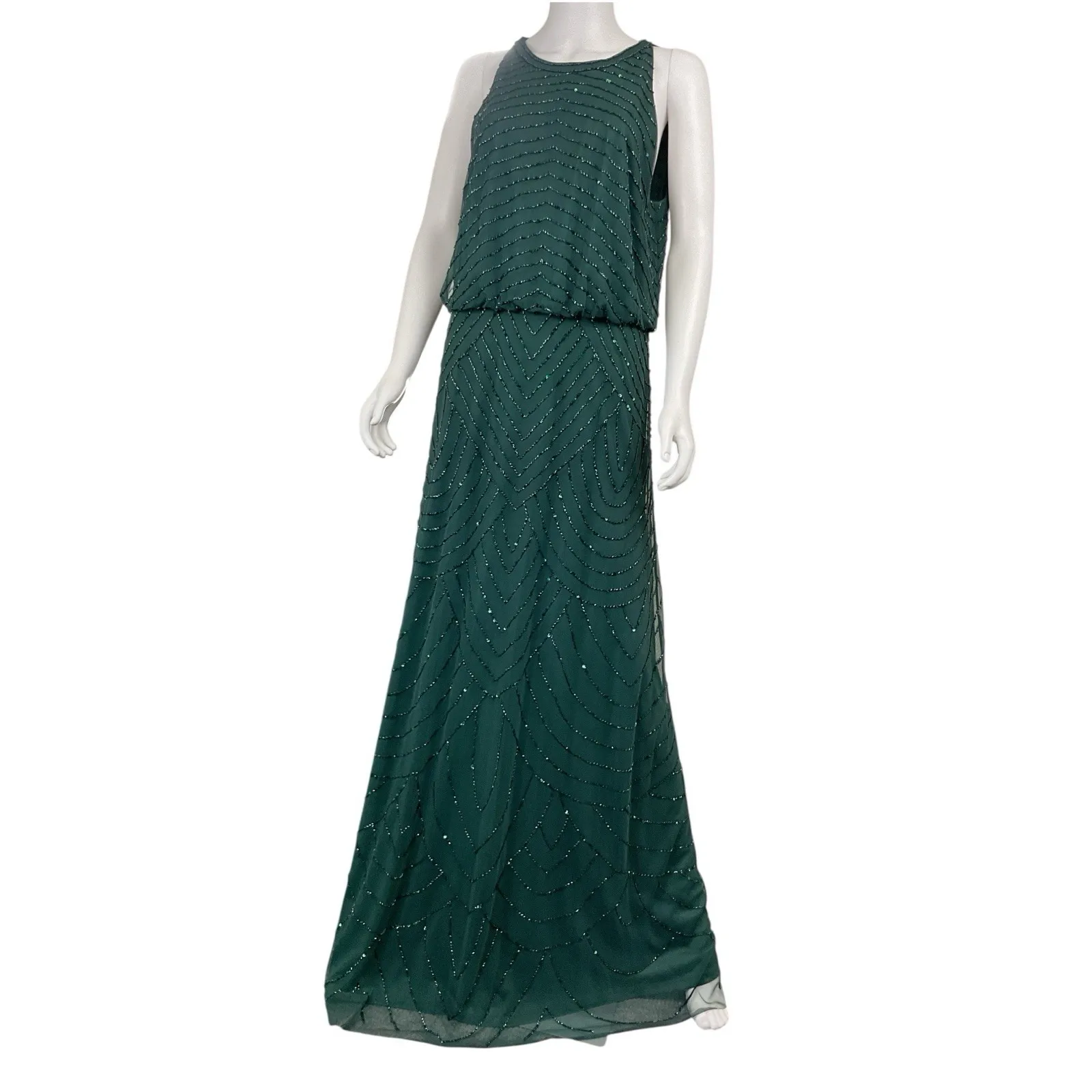 Adrianna‎ Papell Beaded Halter Gown Dusty Emerald Sz 16 (Retail $199) - Image 5