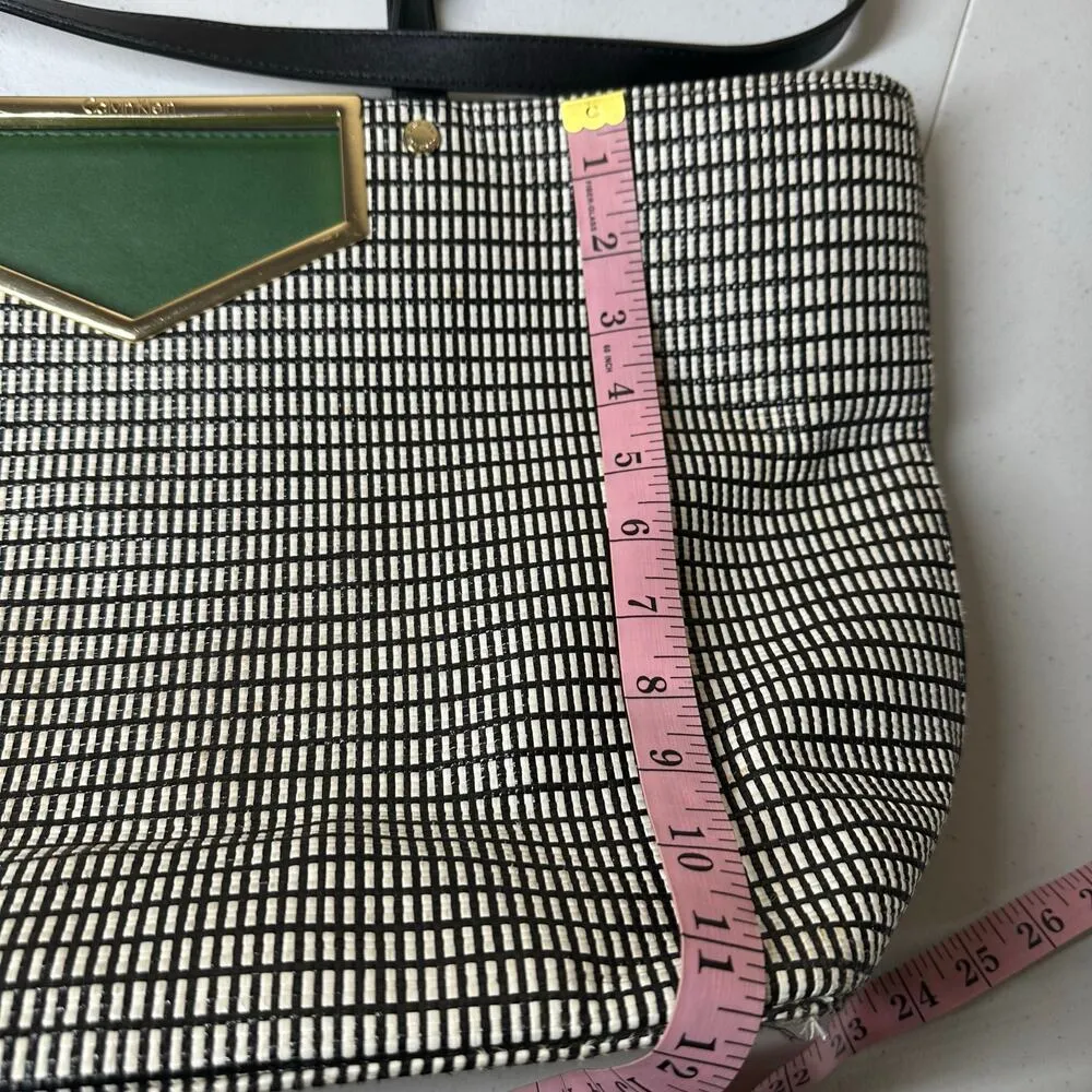 Calvin Klein Ashlynn Raffia Extra-Large Cut Out Hardware Tote Black White Green - Image 10