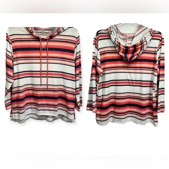 Wallflower Lightweight Coral Black & Cream Striped Hoodie Size Extra Large - Image 2