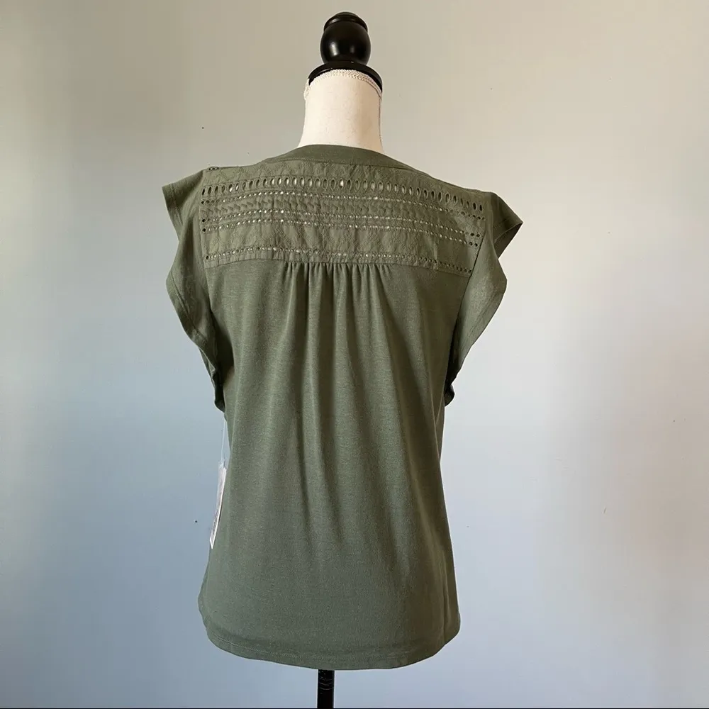 NANETTE LEPORE | Olive Green Button Down Flutter Sleeve Blouse Sz S - Image 13