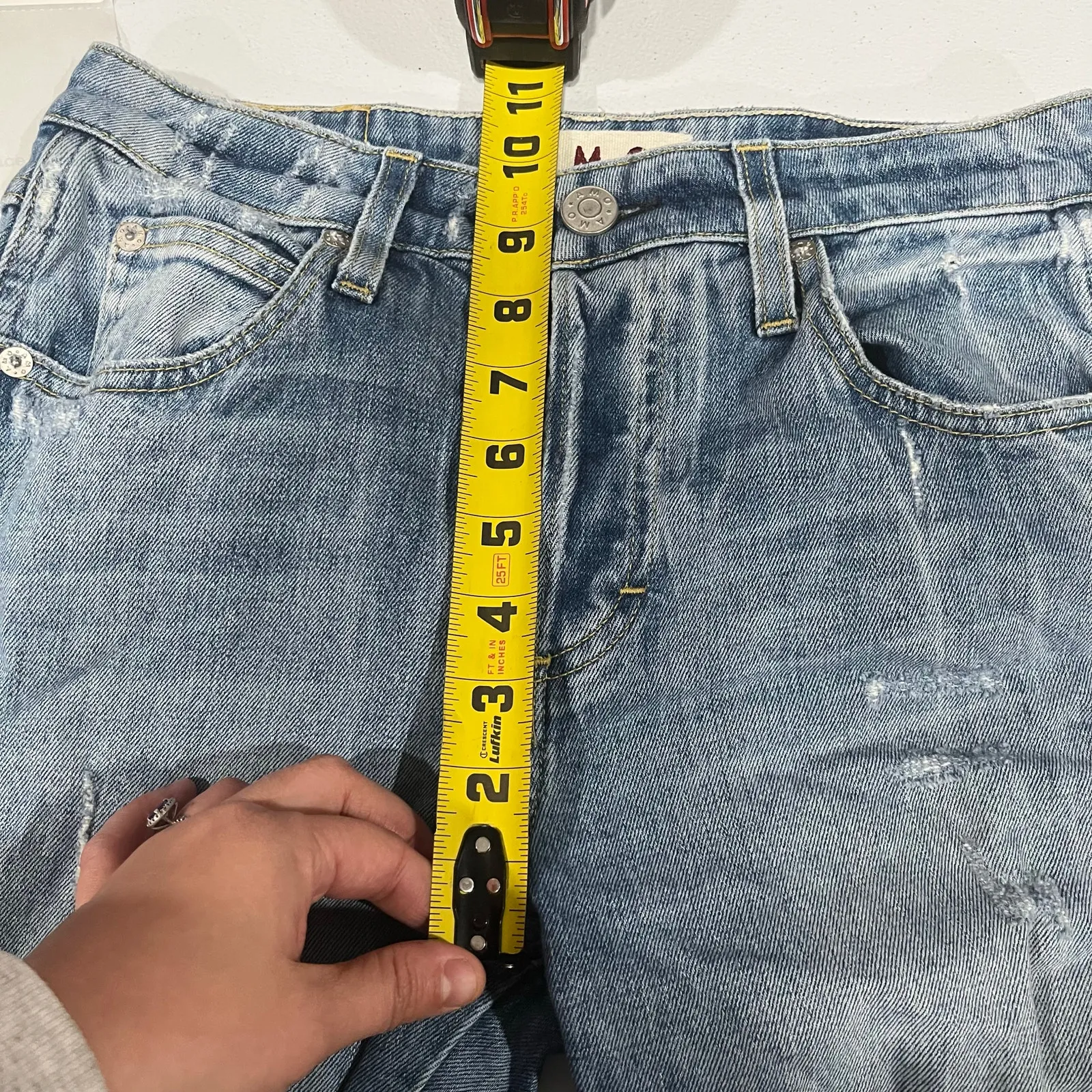 AMO Babe Sweet Cheeks Jeans Women's 27 Blue Raw Hem Button Fly Ankle Denim - Image 9