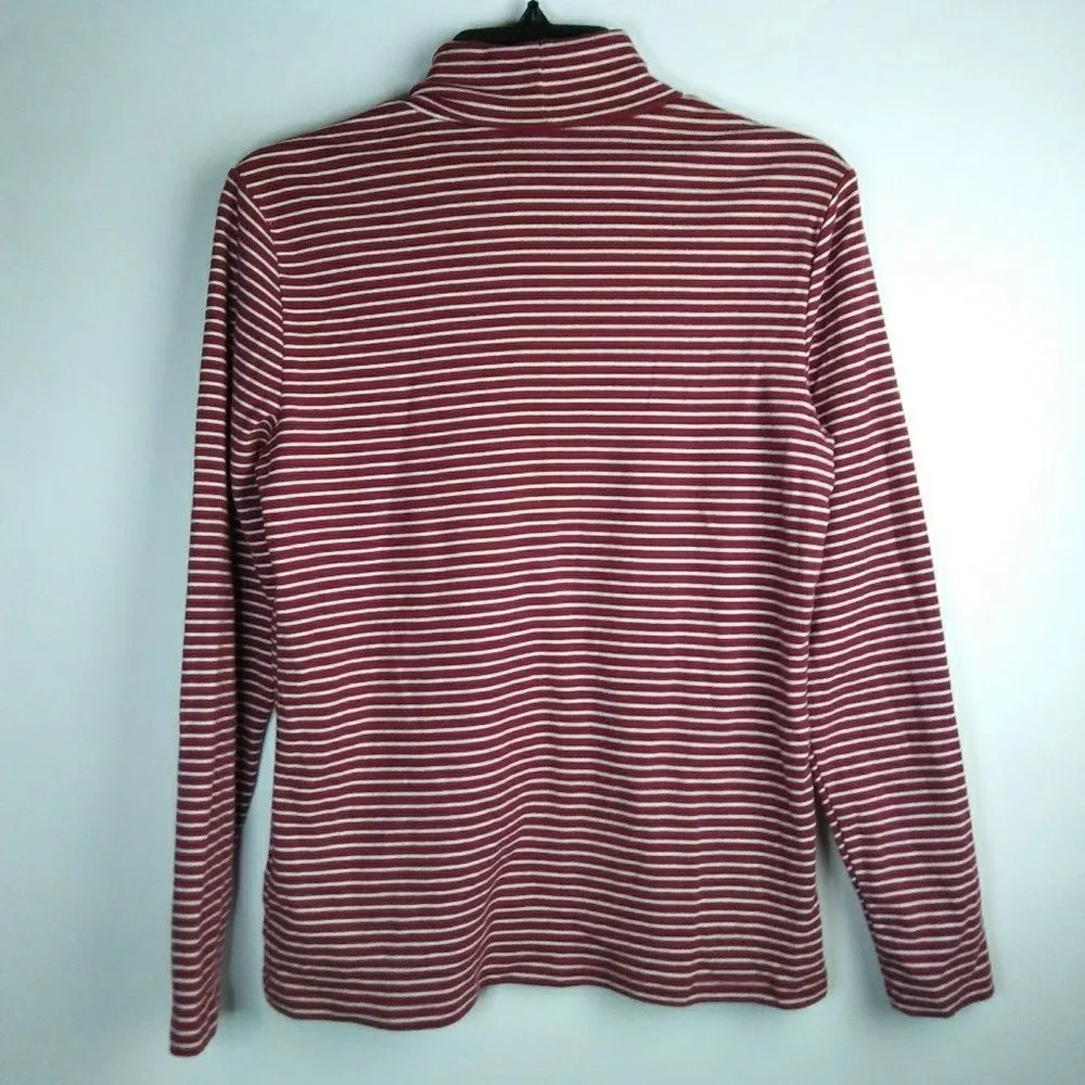 L.L. BEAN Deep Red White Cowl Neck Stripe Blouse M - Image 3