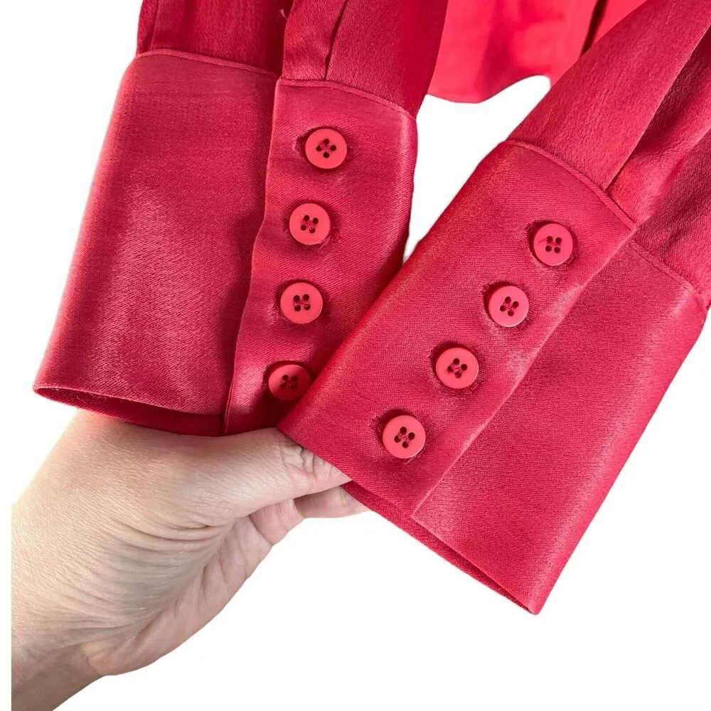 Atoir Keitha Shirt Satin Button Down Shirt Red Blouse Women’s Size XS - Image 7