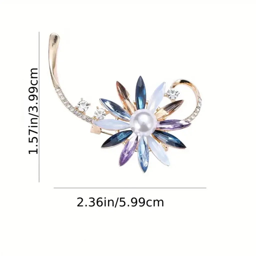 NWOT Elegant Gold Pearl and Crystal Flower Brooch - Image 4