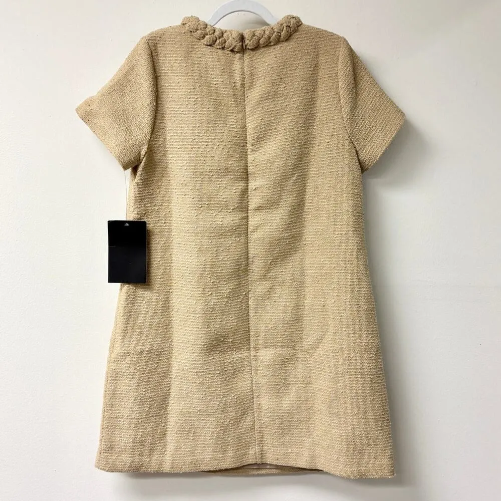NWT Tuckernuck Short Sleeve Tweed Jackie Shift Mini Dress Croissant Women Size L Tan Size L - Image 4