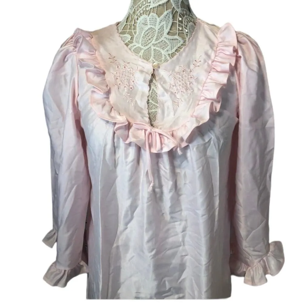 American Vintage ELISSIA nightgown with ruffles & embroidery in pink size small - Image 3