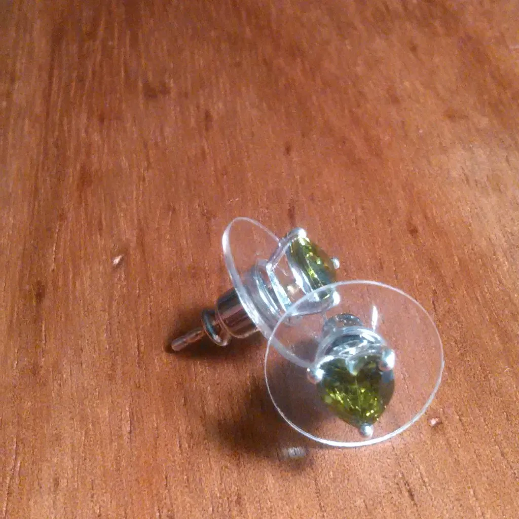 Green Simulated Diamond Sterling Silver Heart Stud Earrings - Image 3