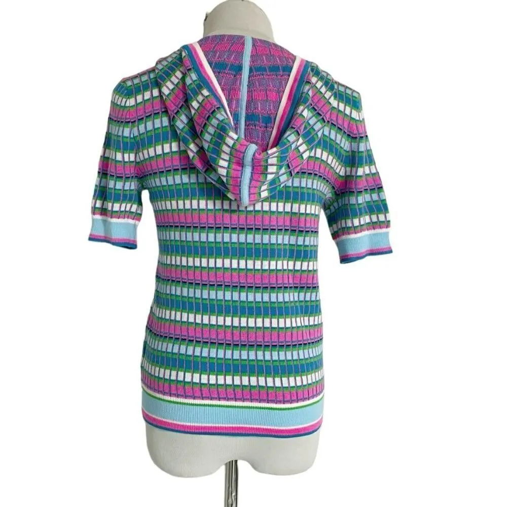 Lilly Pulitzer Size XS  Top Short Sleeve Hoodie Colorful Athletic Swimsuit Cover - Image 4