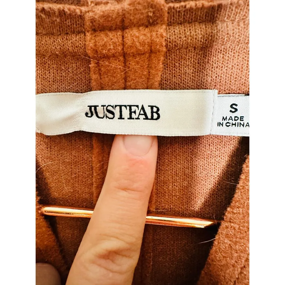 JUSTFAB Camel Brown Knit Side Pockets Tie Waist Drape Coat Size Small - Image 16