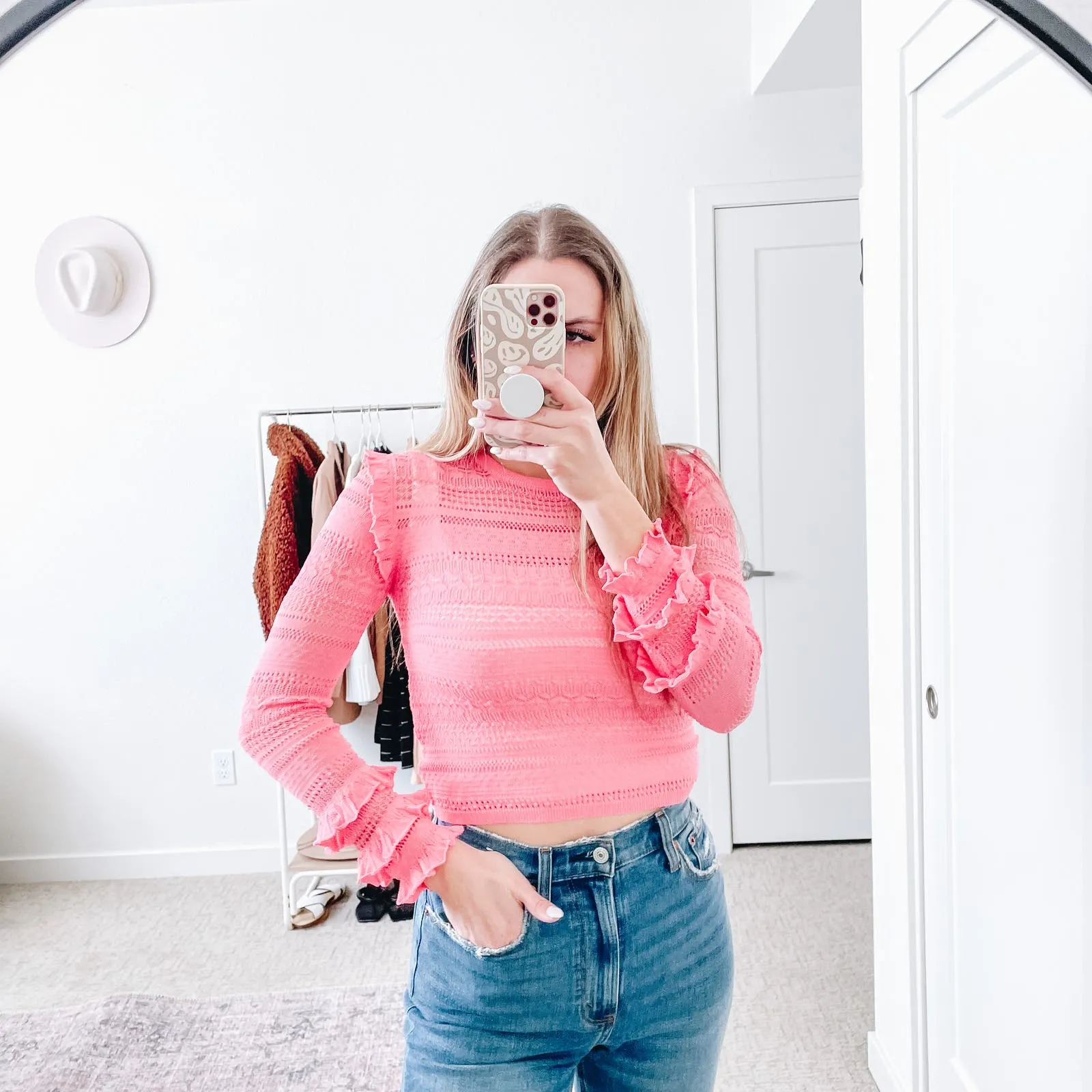 MISA Los Angeles Pink Crochet Long Sleeve Sweater - Image 13