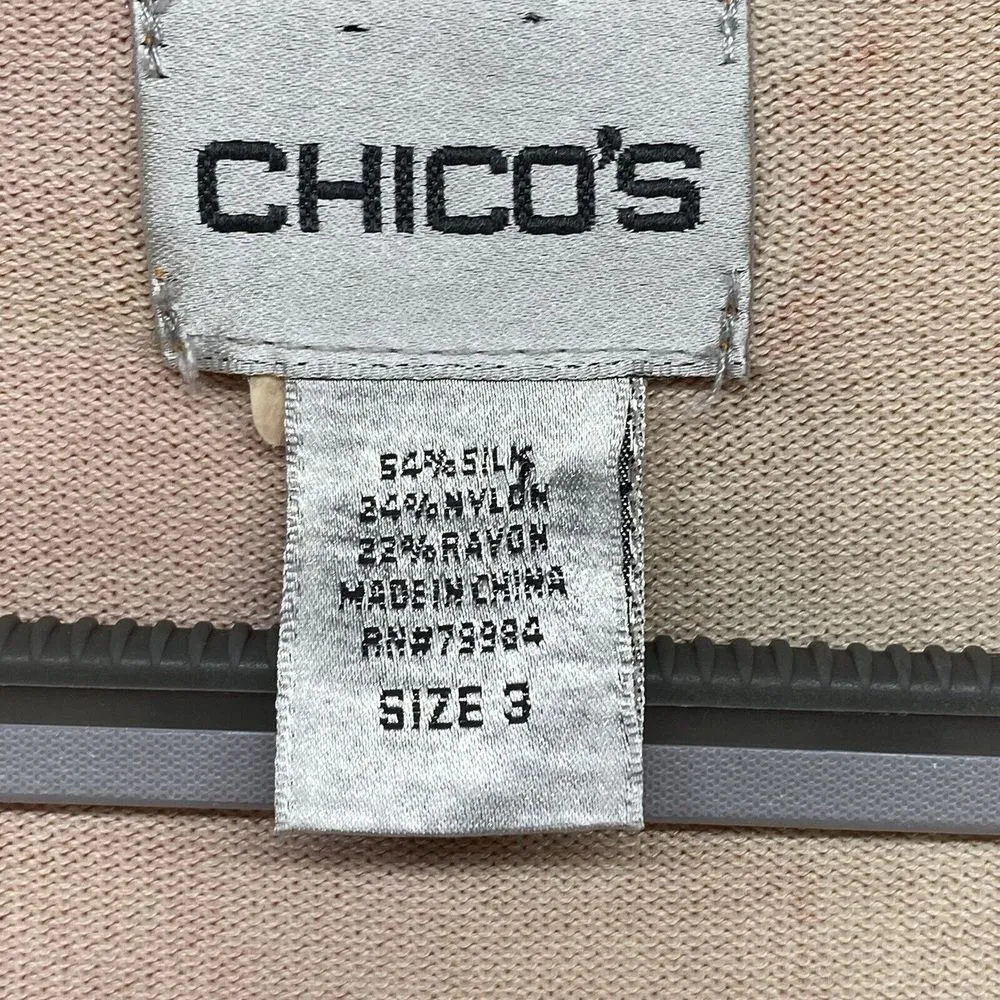 Chicos 2-Piece tank/cardigan L/XL Silk Blend‎ orange/pink abstract wood bead - Image 3