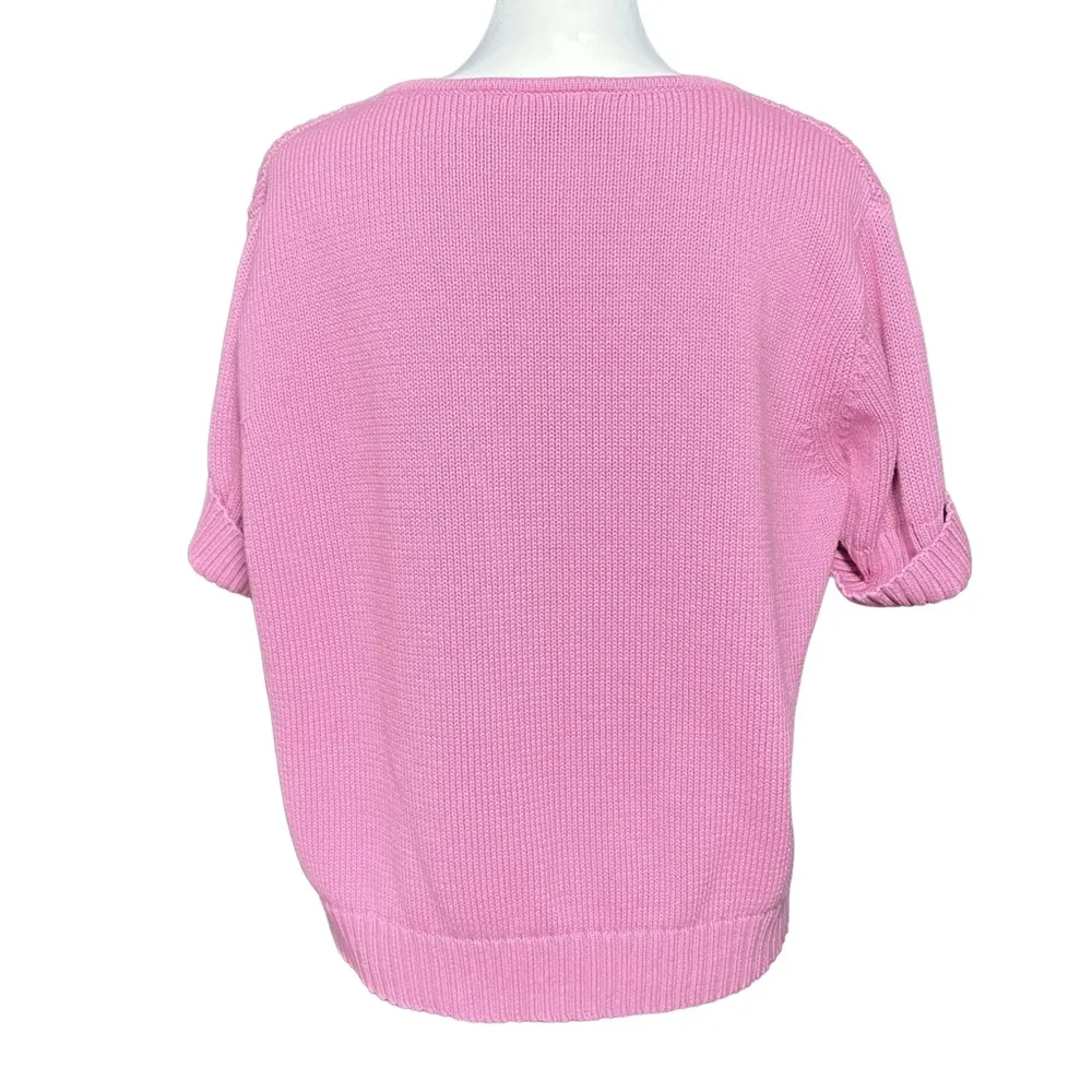 Vintage 90s 100% Cotton Pastel Pink Short Sleeve Sweater M/L Crazy Horse, Preppy Size L - Image 4