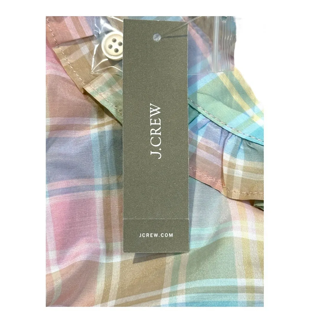 J.Crew  Classic Fit Silk Voile Ruffleneck Top Pastel Plaid Size 8 NWT‎ - Image 11