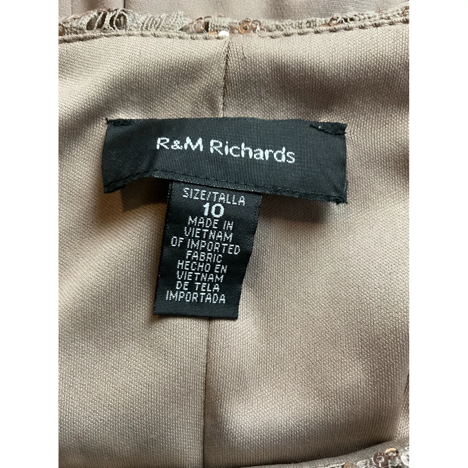 Sequin Lace Overlay Dress Elegant Party Cocktail Special Occasion Tan Size 10 - Image 10