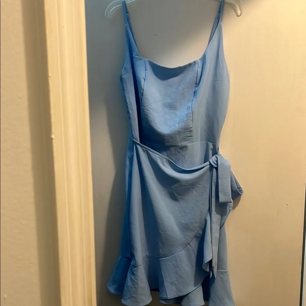 Mini Dress Sexy Party Dress Square Neck Spaghetti Straps Short Flowy Small Blue - Image 4