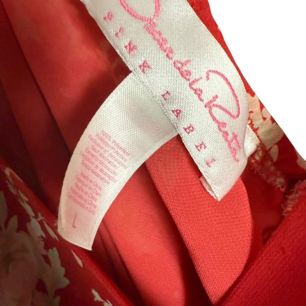 Oscar de la Renta Red Floral Print V-Neck Chemise Slip Mini Dress L - Image 6