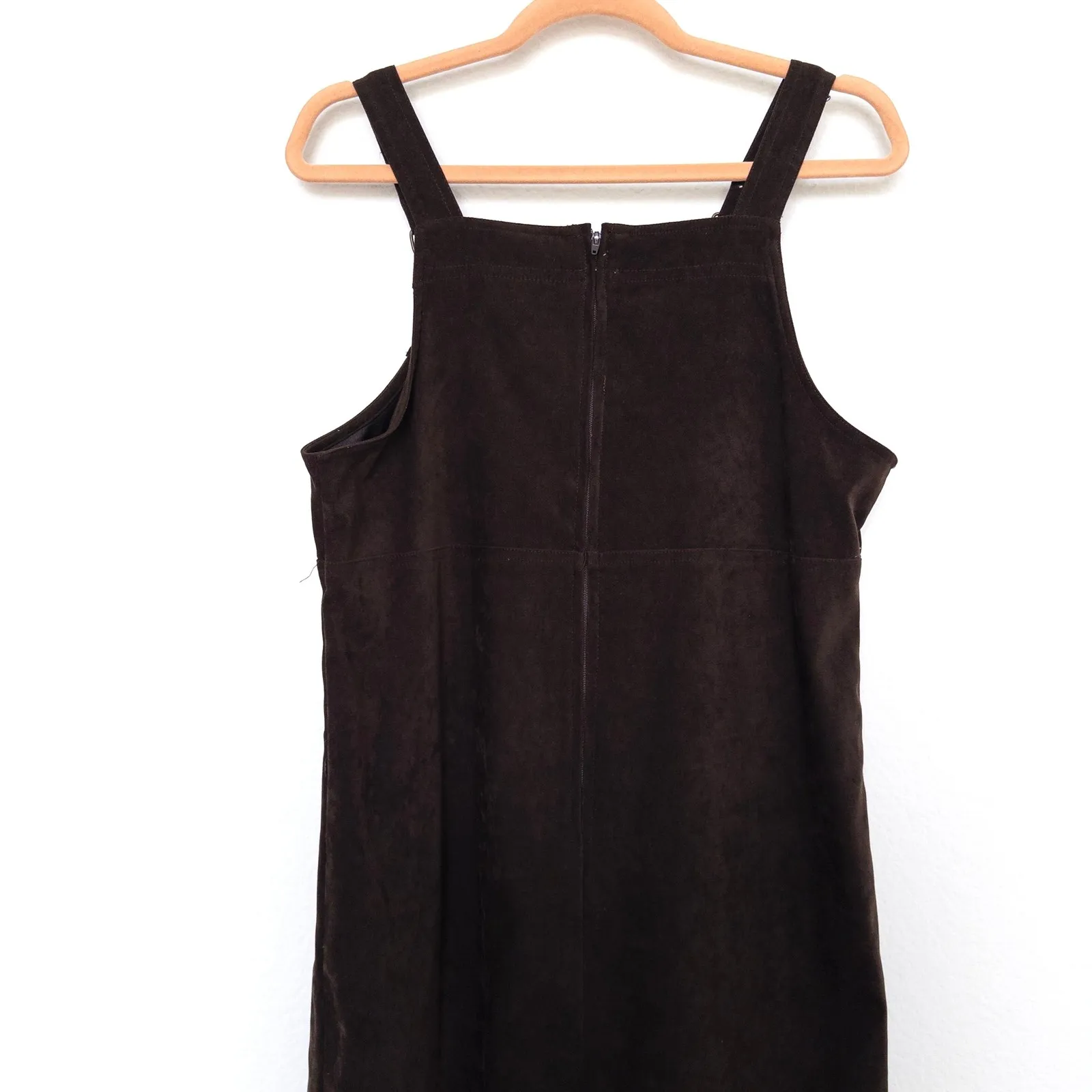 90s Kathy Ireland Womens Overall Dress Size S Brown Faux‎ Suede Grunge Cottage - Image 5