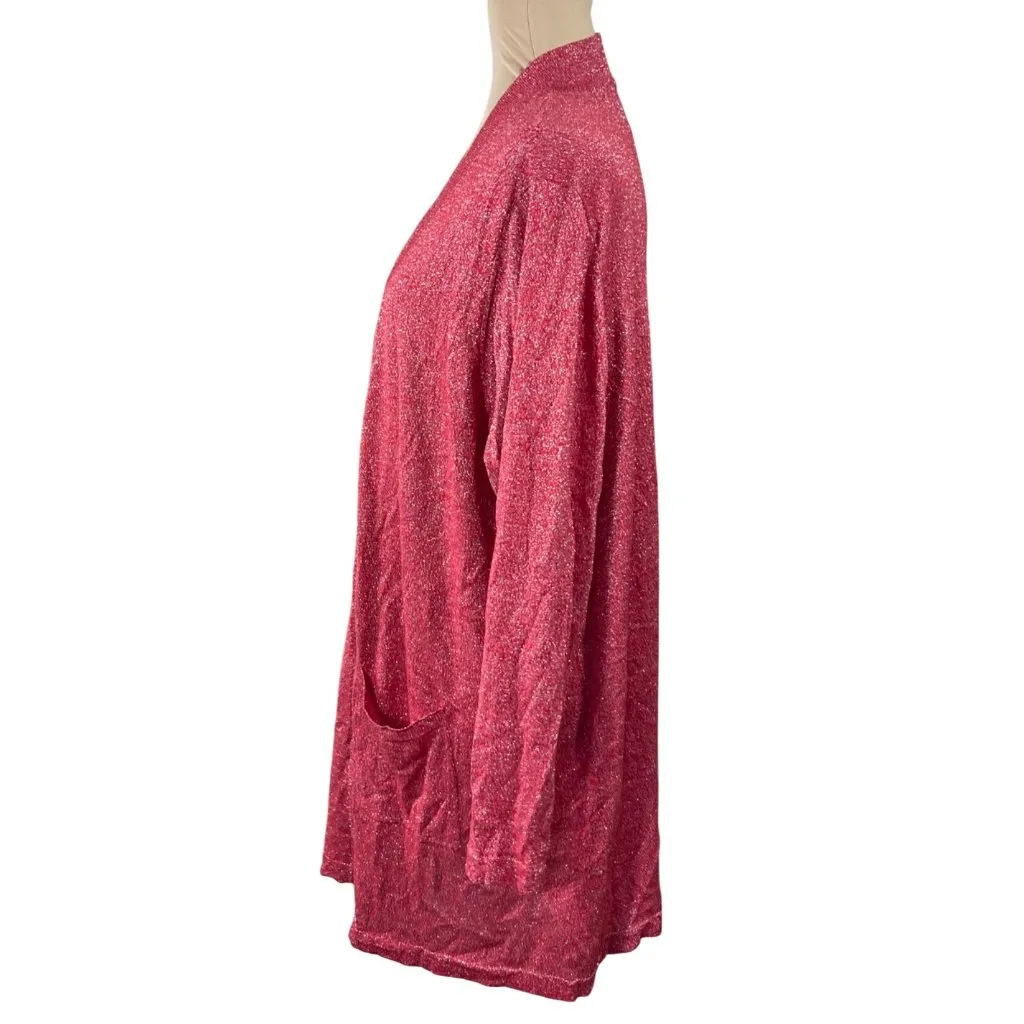 Ruby Rd Woman Sparkle Red Cardigan Sweater Size 2X Open Front Longline - Image 2