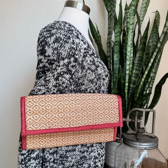 Vintage Woven Straw and Silk Clutch Purse – Boho Summer‎ Bag festival unique Tan - Image 8