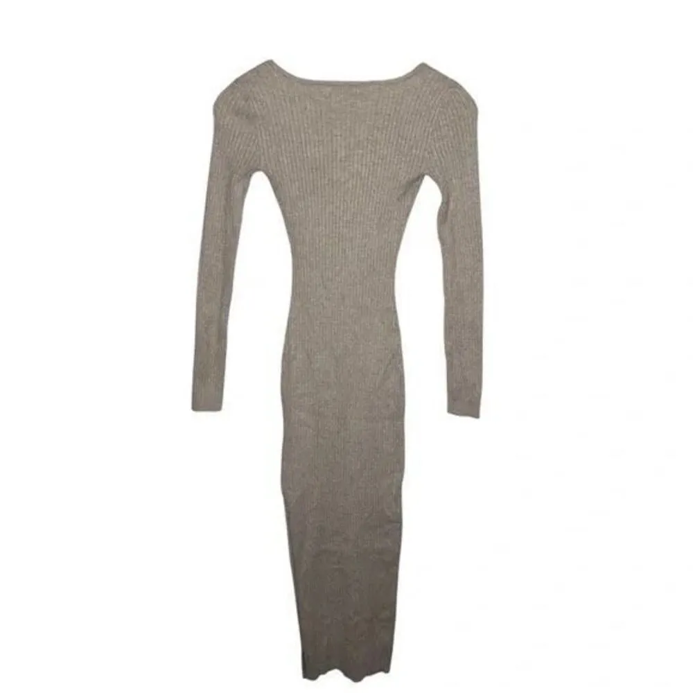 ✨Meshki Taupe Tan Cali Long Sleeve Ribbed High Slit Midi Sz Large Dress✨ - Image 8