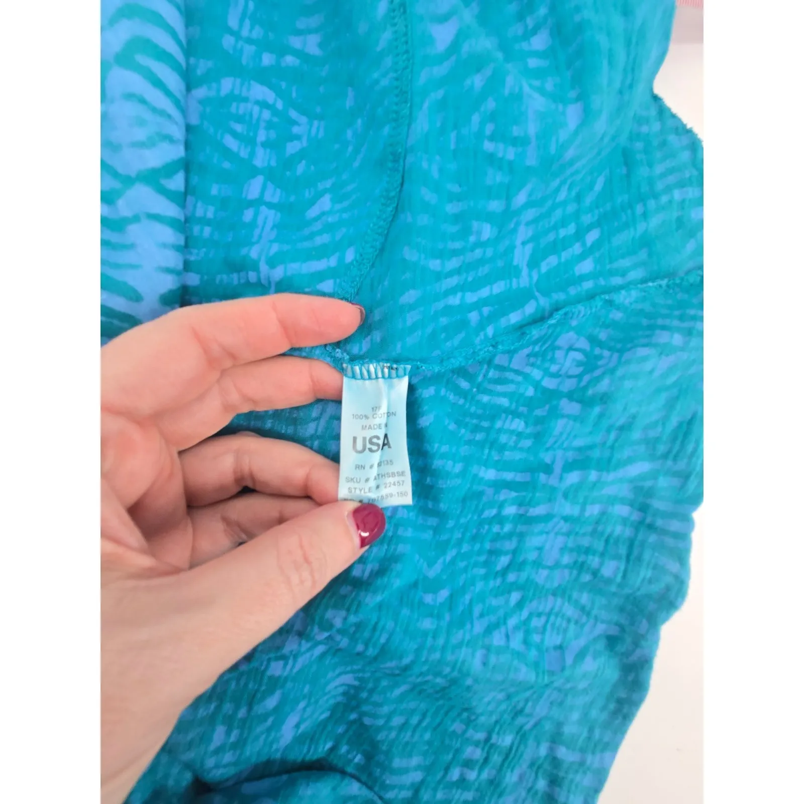 Fresh Produce Teal Blue Abstract Pattern V Neck 3/4 Sleeve Tunic Top Size Large - Image 6