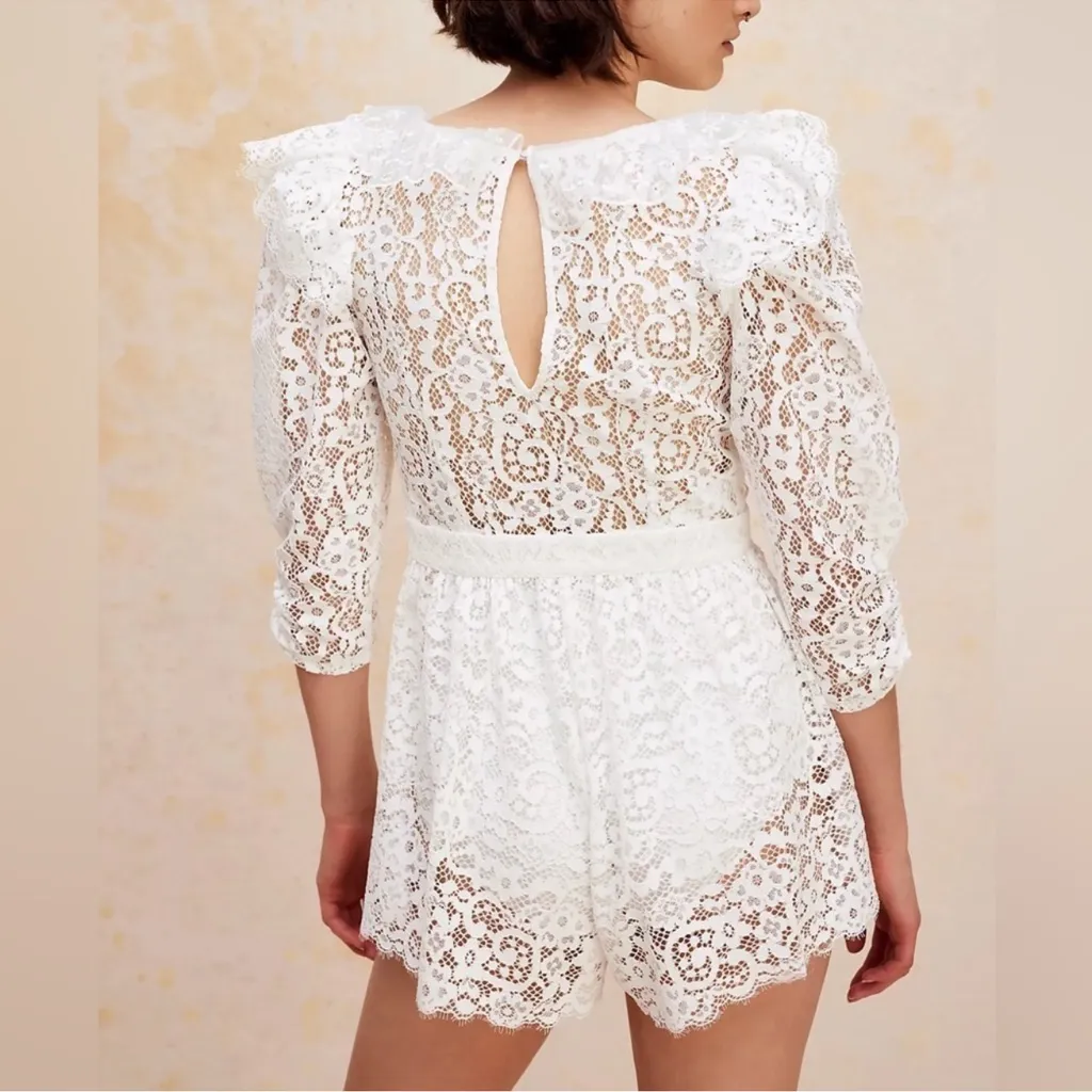 For Love & Lemons Women’s Santo Shorts Romper in White Lace Size Small - Image 6