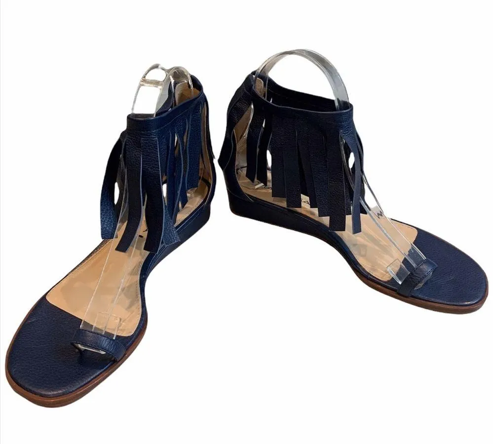 Via Spiga Leather Wrap Toe Wedge Sandal. - Image 6