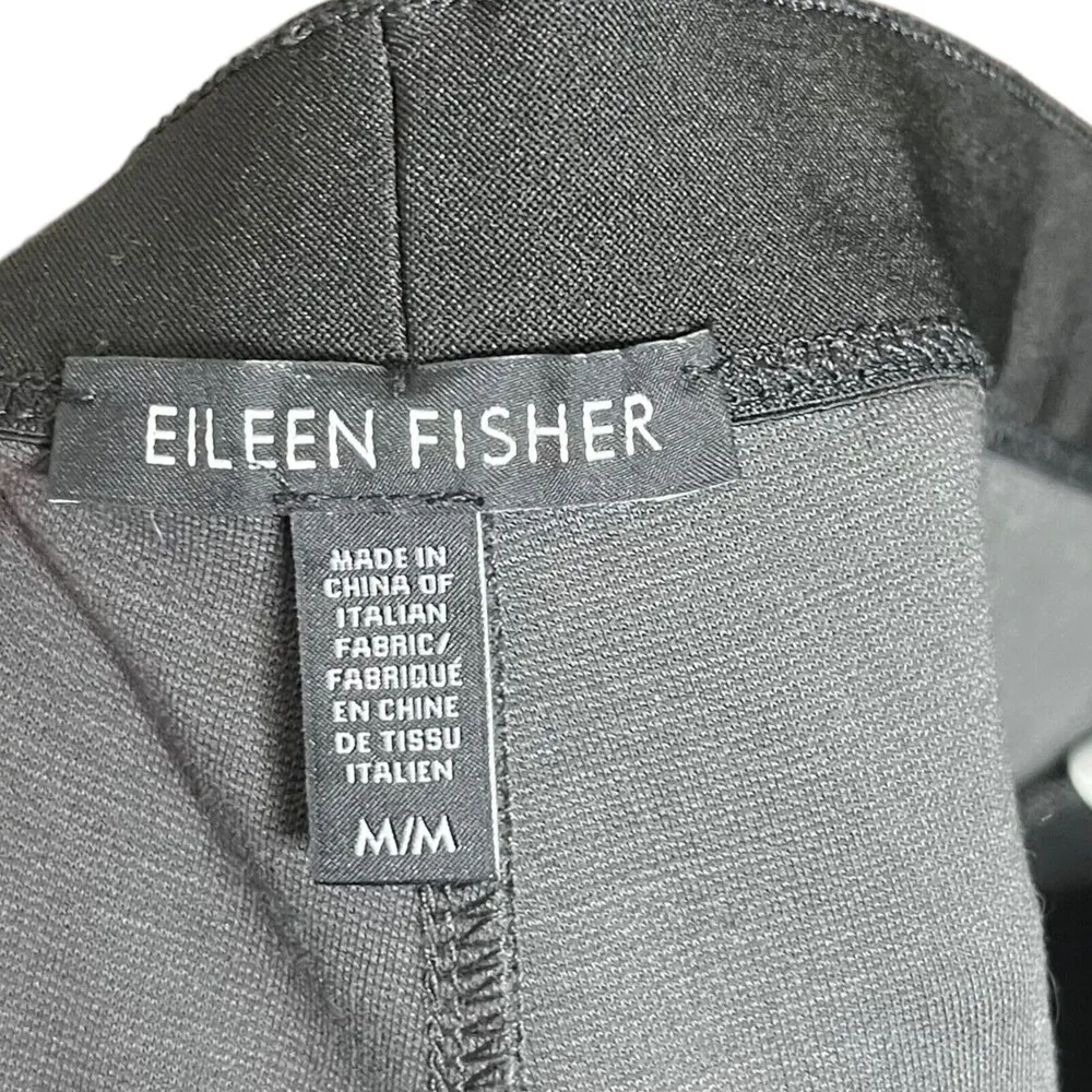 Eileen Fisher Tencel Stretch Gray Leggings Contrasting Black Waistband Medium - Image 9