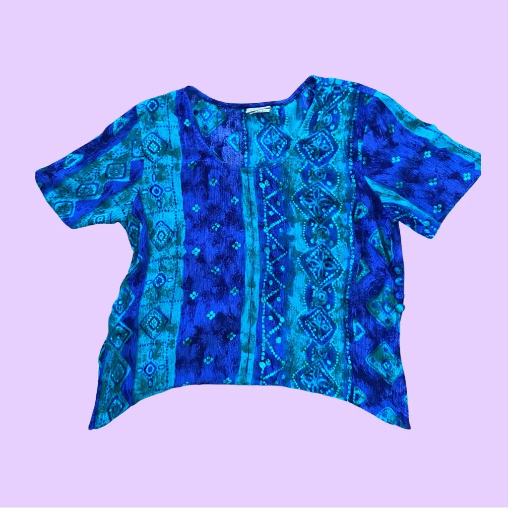 Vintage 90s Blue Patterned Cropped Top 🔥 Size 10 - Image 2