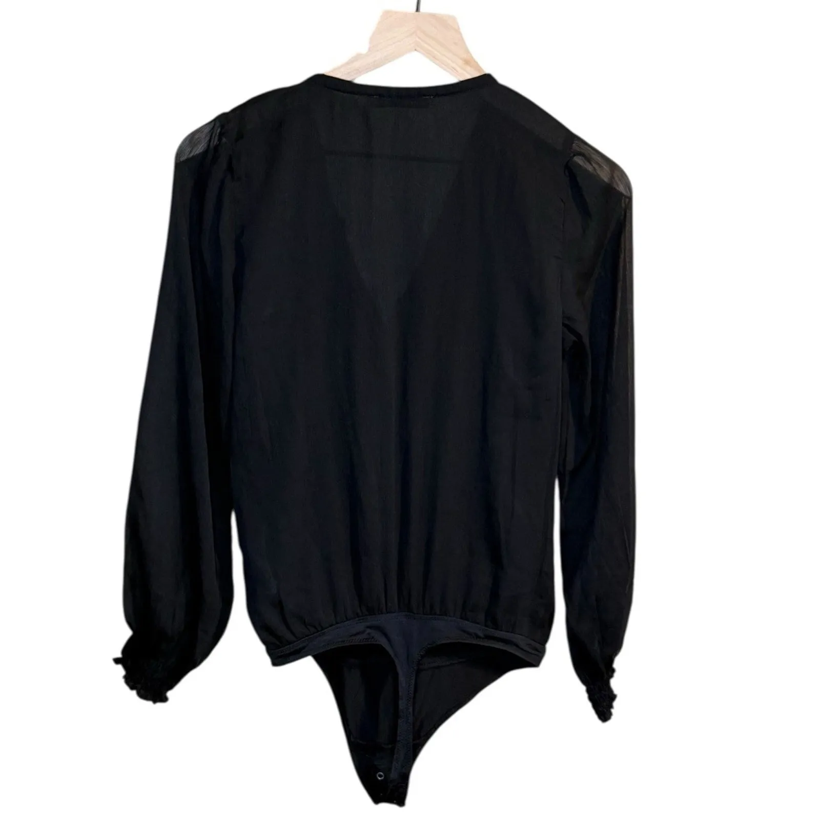 Abercrombie and Fitch Women’s Sz Small Sheer Black Ruffled Bodysuit Long Sleeve - Image 7