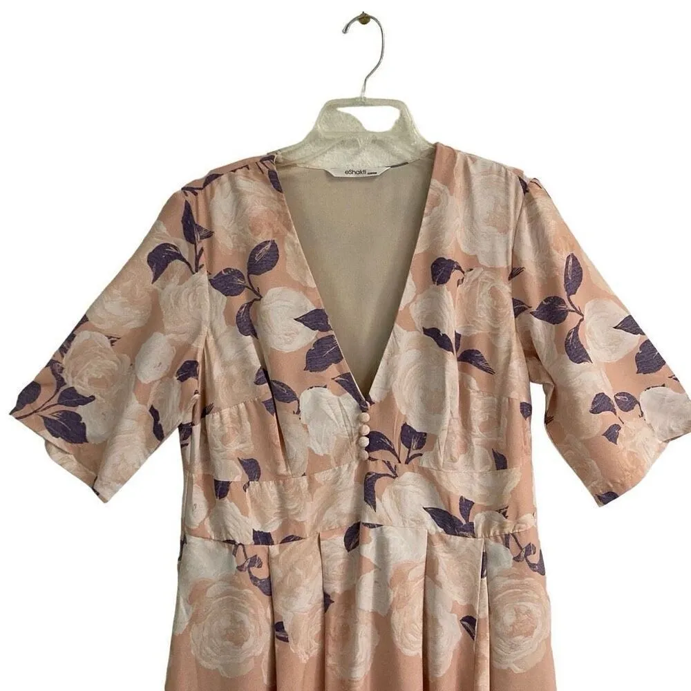 eShakti floral ombre crêpe banded empire waist plunge V maxi dress women’s /XL - Image 11