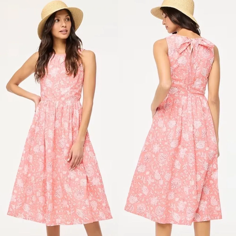 Nwt J. Crew tie back midi dress in bright coral‎ floral print womens size 0 - Image 2