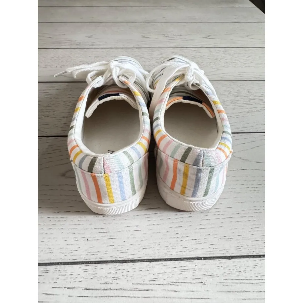J Crew Canvas Sneakers Shoes Multicolor Rainbow Stripe Women's Size 8 - Image 4