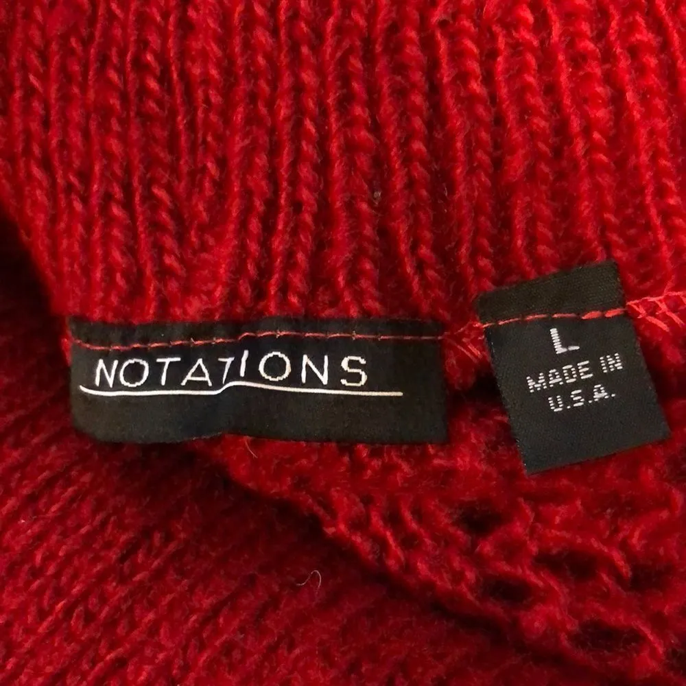Notations Red Semi Sheer Knit Cowlneck Sweater L - Image 8