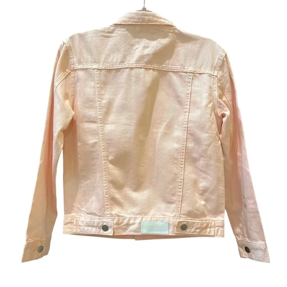 Neon Blonde NWT Women’s Size XS Pink Denim Jacket Pastel “Dreamer” Distressed - Image 3
