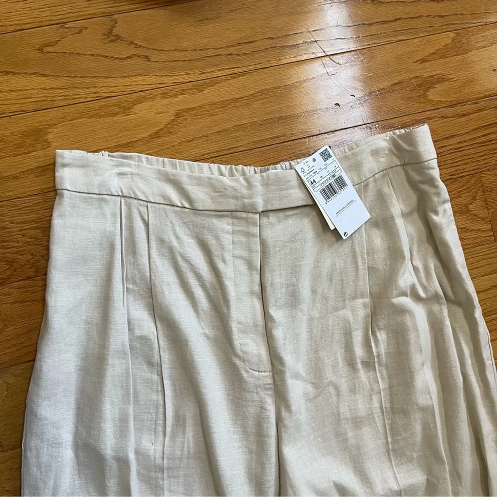 MANGO Women’s off white double breasted linen blend casual pant suit Sz US 12 - Image 13